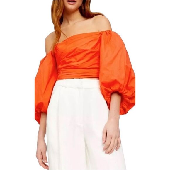 Tanya Taylor Alondra Puff Sleeve Cotton Crop Top Size 6 - Picture 4 of 11